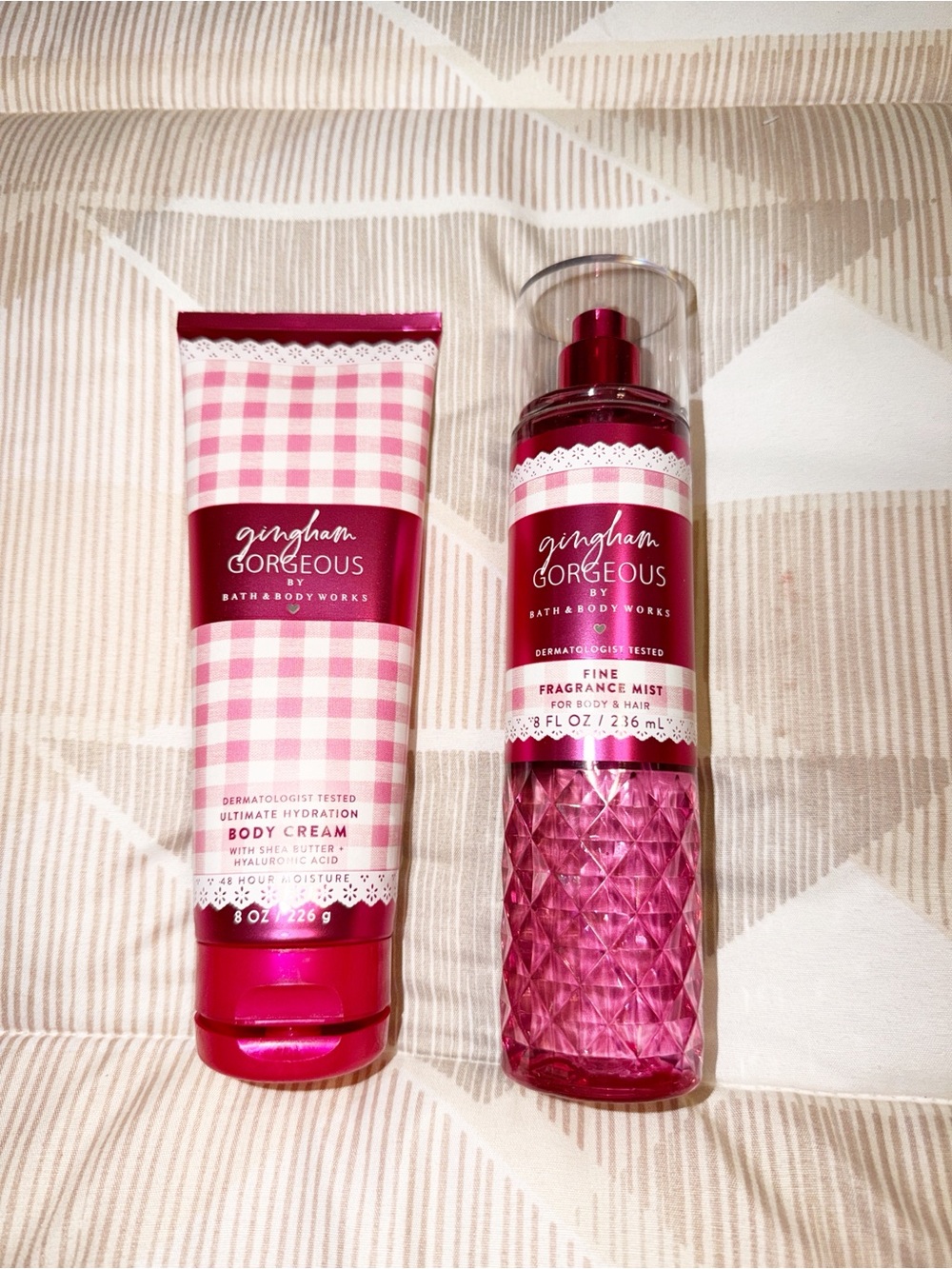 Bath & Body Works Gingham Gorgeous Pink Body Cream & Fragrance Mist Set